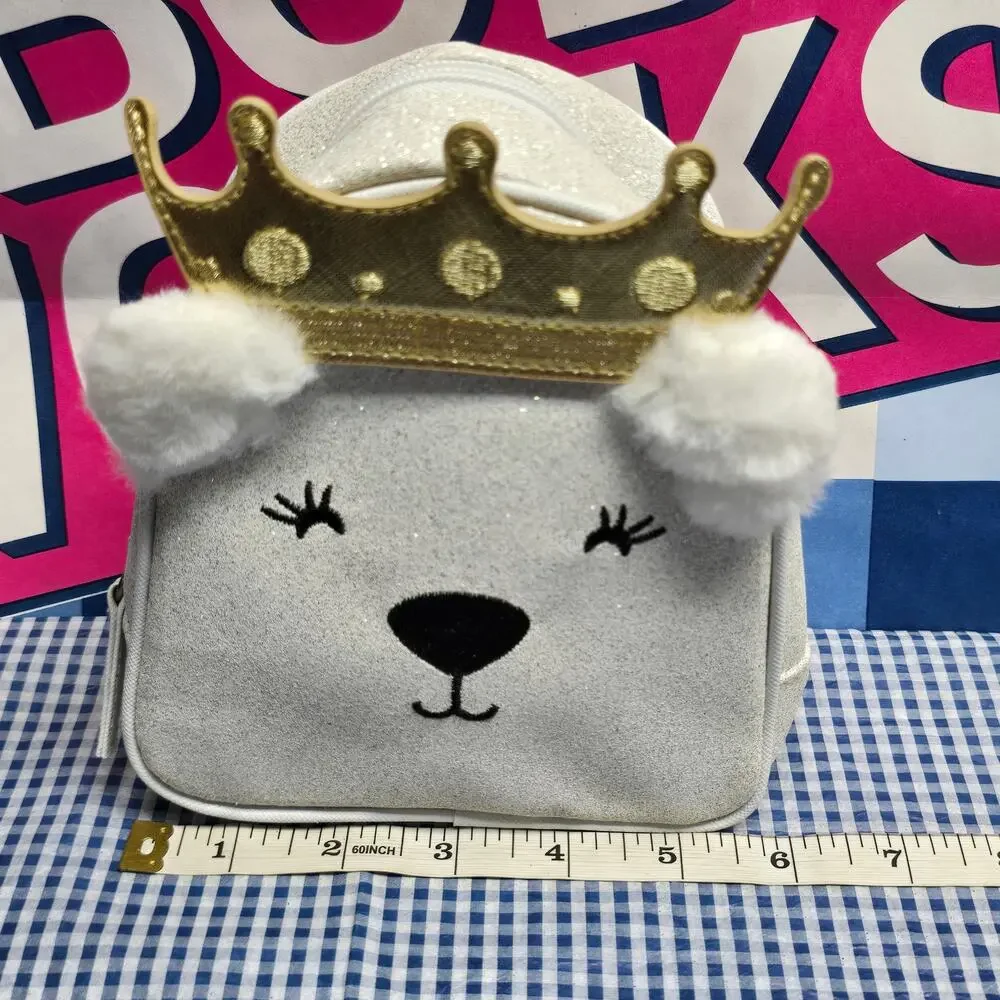 BBW Crowned Royal Polar Bear Mini Cosmetic Make Up Storage Hand Bag
